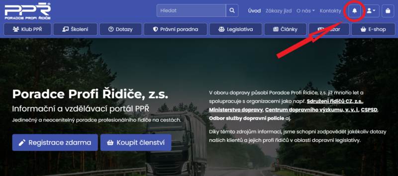 Notifikace na webu PPŘ
