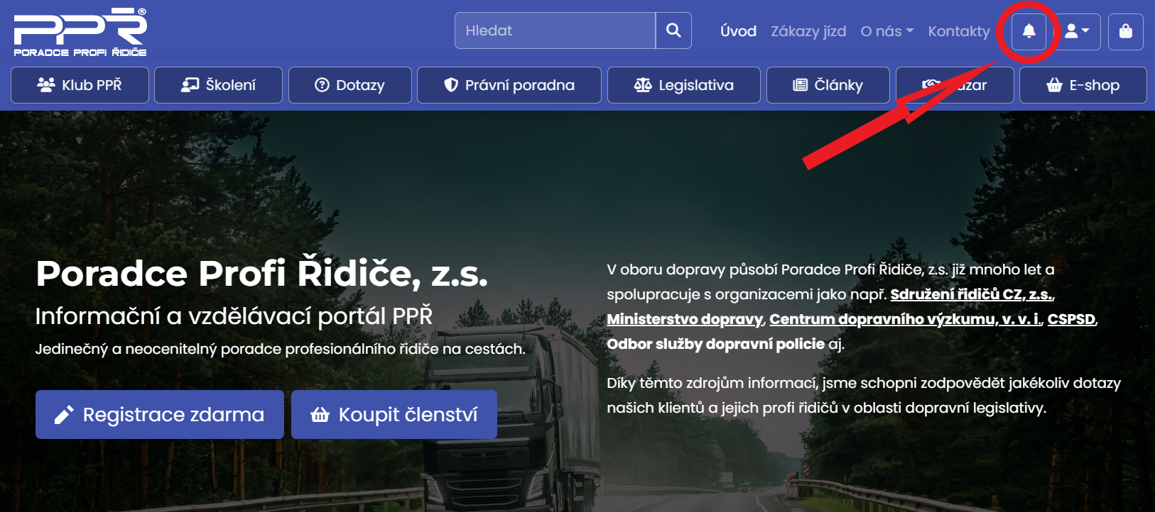 Notifikace na webu PPŘ